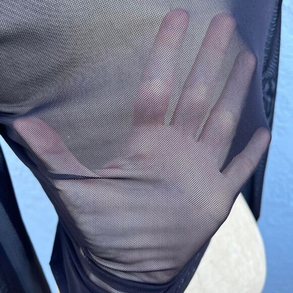 Black Sheer Shirt Mesh Small Top club kid rave Y2k - Picture 6 of 7